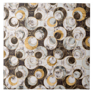 Geometric Mönster - White Marble Struktur och Gul Kakelplatta