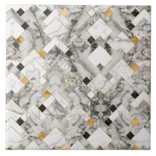 Geometric Mönster - White Marble Struktur och Gul Kakelplatta