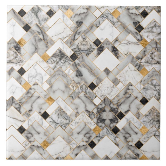 Geometric Mönster - White Marble Struktur och Guld Kakelplatta (Framsidan)