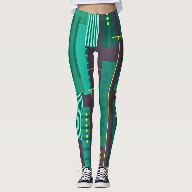 Geometric Mönster-workout för kalk och Lila Leggings (Framsida)
