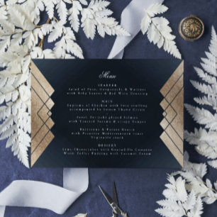 Geometric Mörk Navy Guld Gatsby Bröllop Meny