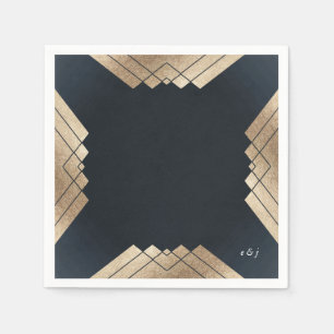 Geometric Mörk Navy Guld Gatsby Bröllop Pappersservett