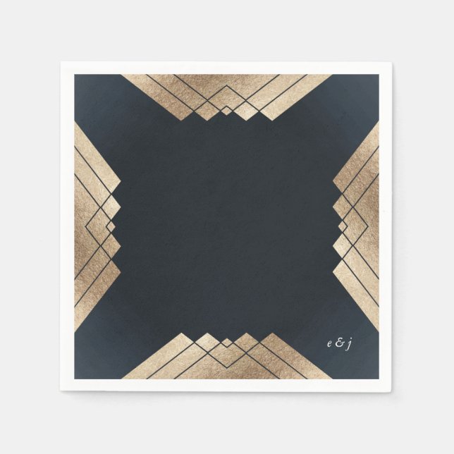 Geometric Mörk Navy Guld Gatsby Bröllop Pappersservett (Framsidan)