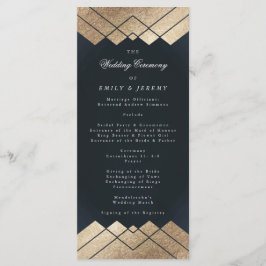 Geometric Mörk Navy Guld Gatsby Bröllop Program