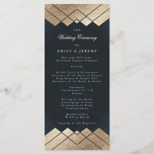 Geometric Mörk Navy Guld Gatsby Bröllop Program