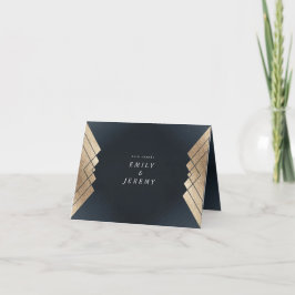 Geometric Mörk Navy Guld Gatsby Bröllop Tack Kort