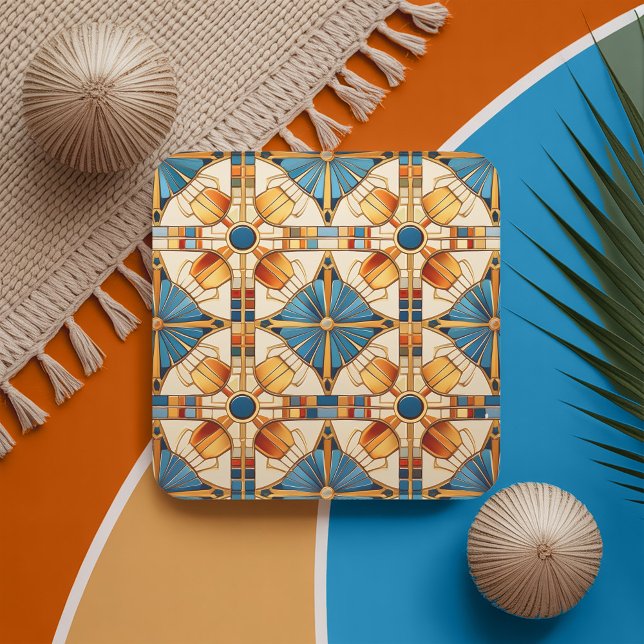 Geometric Moroccan Tile Mönster#1 Teal Guld ID1077 Underlägg Papper Kvadrat (Skapare uppladdad)