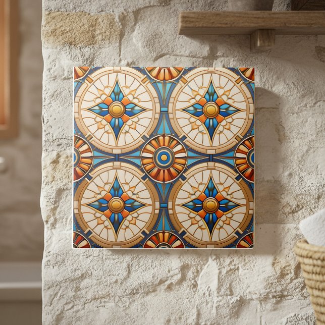 Geometric Moroccan Tile Mönster#2 Teal Guld ID1077 Kakelplatta (Skapare uppladdad)