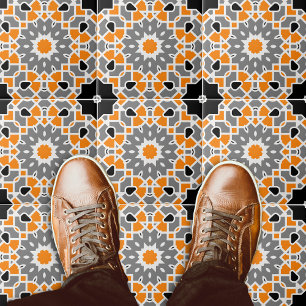 Geometric Mosaic Moroccan Orange Black White Grått Kakelplatta
