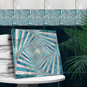 Geometric Mosaic Spiral - Aquamarine och Pearl Kakelplatta