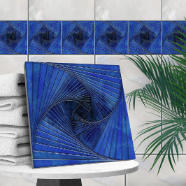 Geometric Mosaic Spiral - Blue Marble Kakelplatta