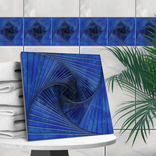 Geometric Mosaic Spiral - Blue Marble Kakelplatta (Skapare uppladdad)