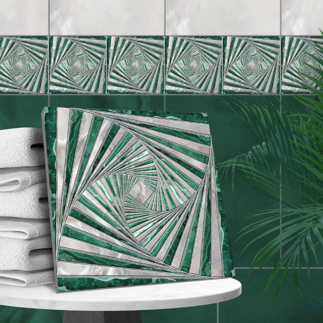 Geometric Mosaic Spiral - Grönt Marble och Pearl Kakelplatta (Skapare uppladdad)