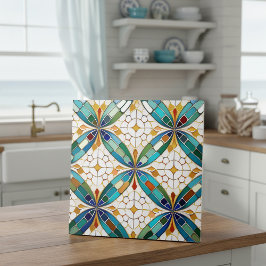 Geometric Mosaic Tile Mönster#5 Teal White ID1078 Kakelplatta
