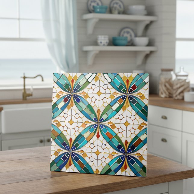Geometric Mosaic Tile Mönster#5 Teal White ID1078 Kakelplatta (Skapare uppladdad)