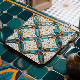 Geometric Mosaic Tile Mönster#5 Teal White ID1078 Underlägg Papper Kvadrat