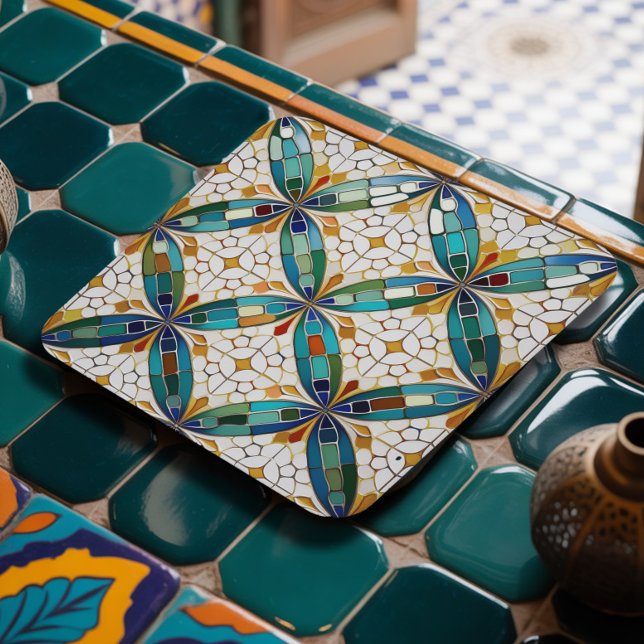 Geometric Mosaic Tile Mönster#5 Teal White ID1078 Underlägg Papper Kvadrat (Skapare uppladdad)