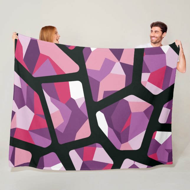 Geometric Mosaic,Vibrant Rosa och Lila Gemstones Fleecefilt (På plats)