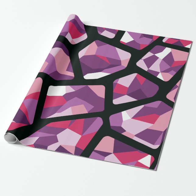 Geometric Mosaic,Vibrant Rosa och Lila Gemstones Presentpapper (Utrullad)