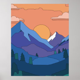 Geometric Mountain Sunset Poster