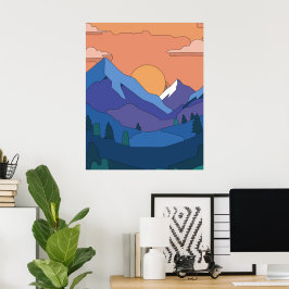 Geometric Mountain Sunset Poster