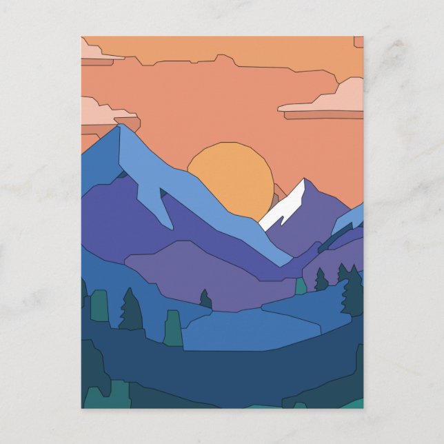 Geometric Mountain Sunset Vykort (Framsida)