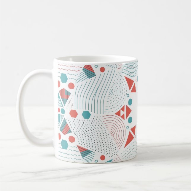 Geometric Mug - Coffee Mug  Coral & Teal Design Kaffemugg (Vänster)