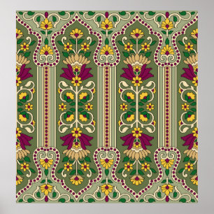 Geometric Mughal Paisley mönster på bakgrunden til Poster