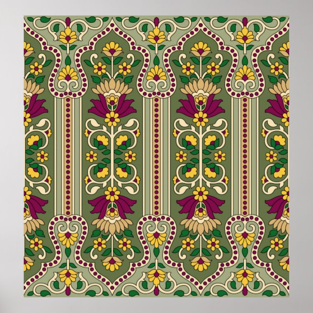 Geometric Mughal Paisley mönster på bakgrunden til Poster (Framsidan)
