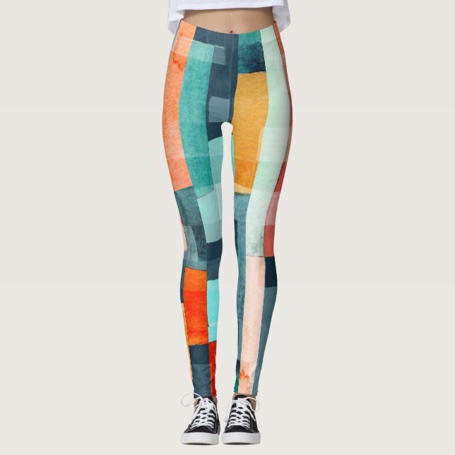 Geometric multifärgad rand, trendig mönster. leggings (Framsida)