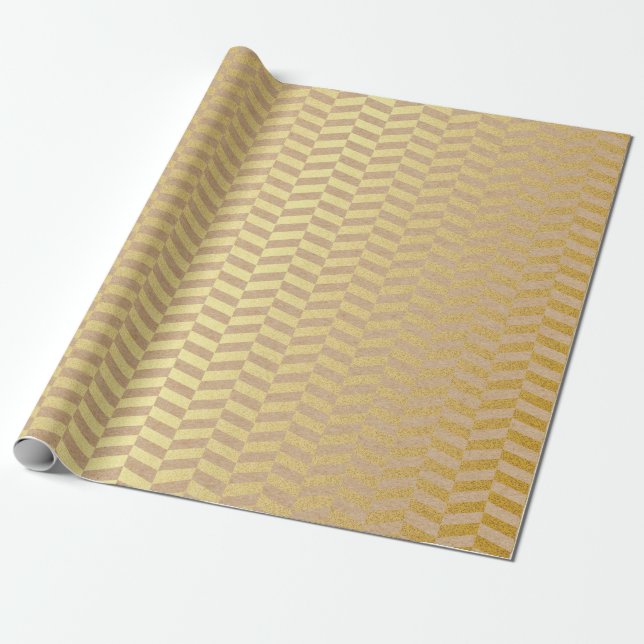 Geometric Natural Cart Rosa Golden Zig Zag Presentpapper (Utrullad)