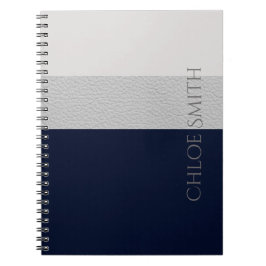 Geometric Navy And Grey Faux Leather Stripes Anteckningsbok