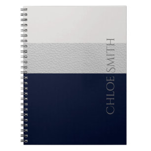 Geometric Navy And Grey Faux Leather Stripes Anteckningsbok