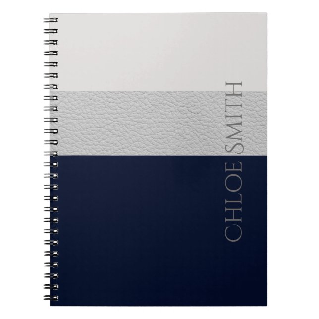 Geometric Navy And Grey Faux Leather Stripes Anteckningsbok (Framsidan)