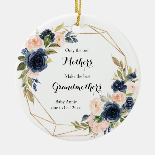 Geometric Navy  Blommigt Endast de bästa överordna Julgransprydnad Keramik (Framsidan)