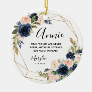 Geometric Navy Blommigt True Friends Julgransprydnad Keramik