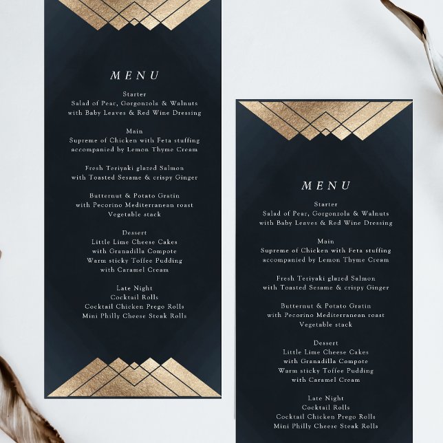 Geometric Navy Blue Guld Gatsby Bröllop Meny (Skapare uppladdad)