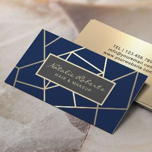 Geometric Navy & Guld Hair Stylist Beauty Salon Visitkort