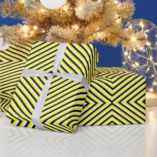 Geometric Optical Illusion Modern Black & Gult Presentpapper