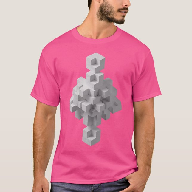 Geometric optical Illusion White Cubes T Shirt (Framsida)
