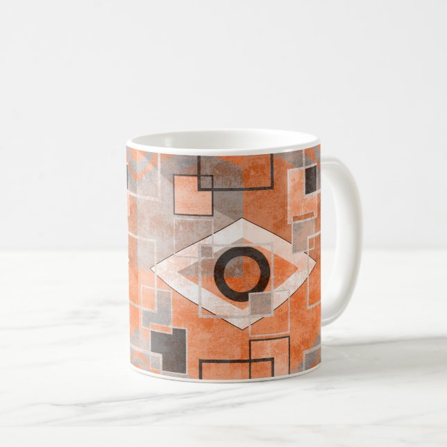 Geometric orange grått grunge snyggt kaffemugg (Framsida höger)