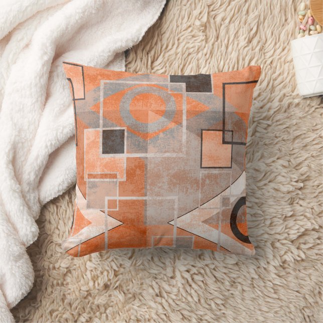 Geometric orange grått grunge snyggt kudde (Filt)