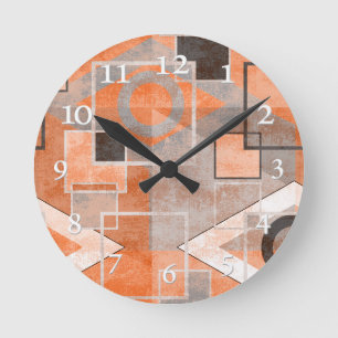Geometric orange grått grunge snyggt rund klocka
