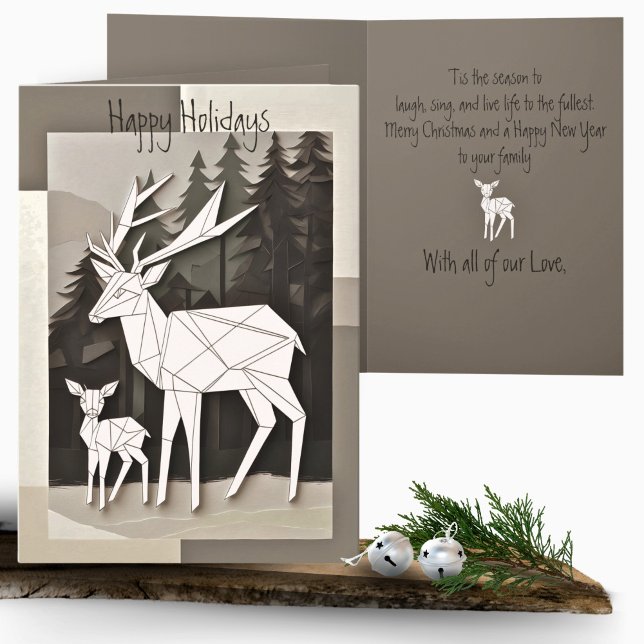 Geometric Origami Julren Reindeer Baby Forest Kort (Skapare uppladdad)