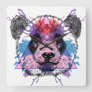Geometric Panda Bear Fyrkantig Klocka
