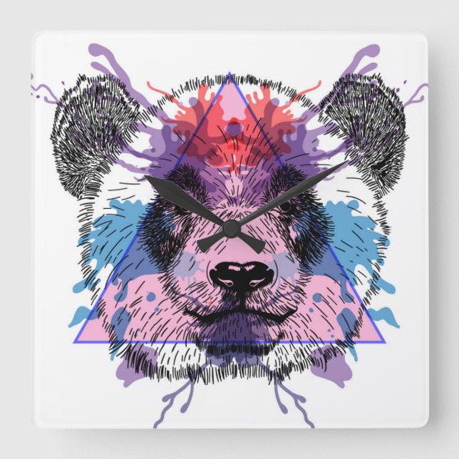 Geometric Panda Bear Fyrkantig Klocka (Framsida)