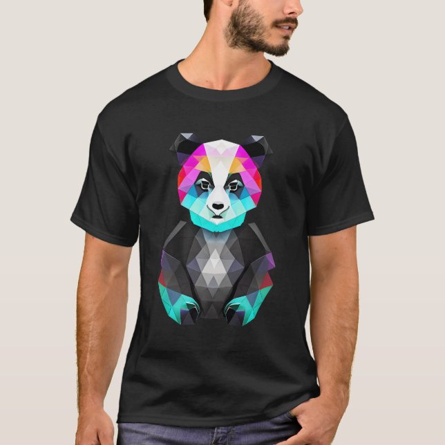 Geometric Panda Colorful Ansikte Polygonal T Shirt (Framsida)