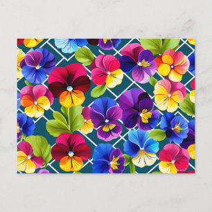 Geometric Pansy Flowers Vibrant Vykort