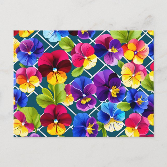 Geometric Pansy Flowers Vibrant Vykort (Framsida)