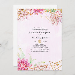 Geometric Par Shower för rosa och Guld Blommigt Inbjudningar